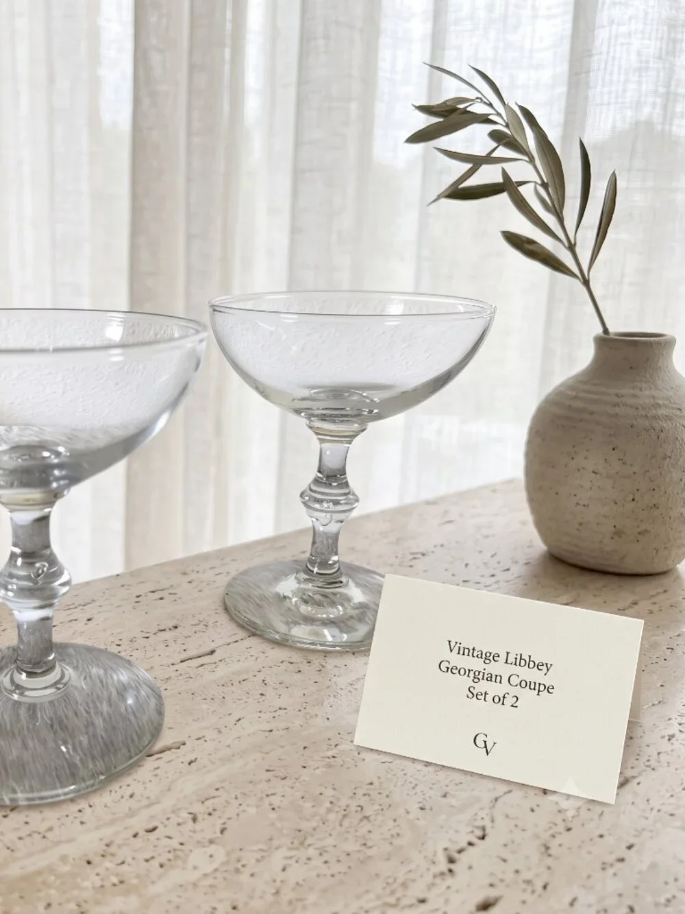 Vintage Libbey Georgian Clear Glass Champagne Coupe Cocktail Glasses Set of 2